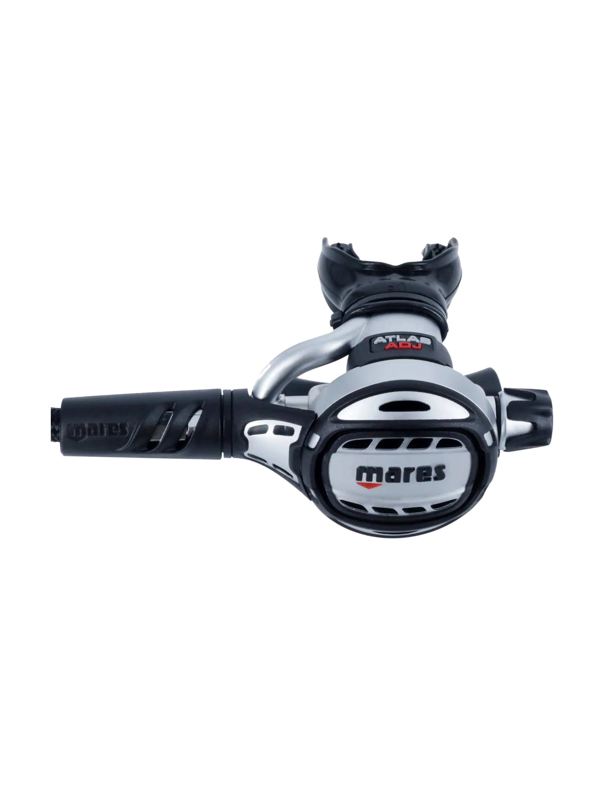 Mares Atlas ADJ second stage in silver and black with the Superflex hose