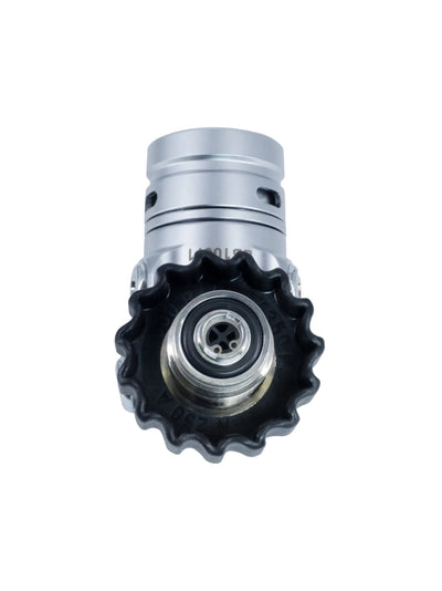 Mares 62X first stage seen end-on, showing the DIN connector and handwheel