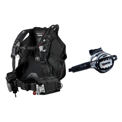 Mares Magellan HD BCD in black and Atlas Adj 62X regulator in silver and black
