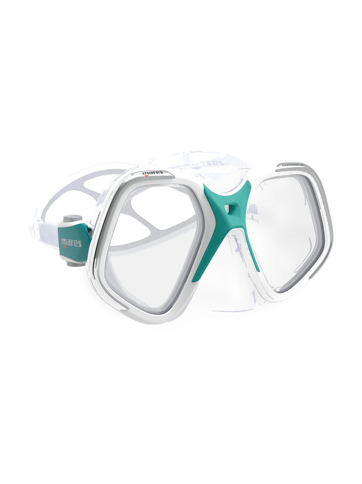 Mares Chroma Up dive mask in aqua and clear, three-quarter front view