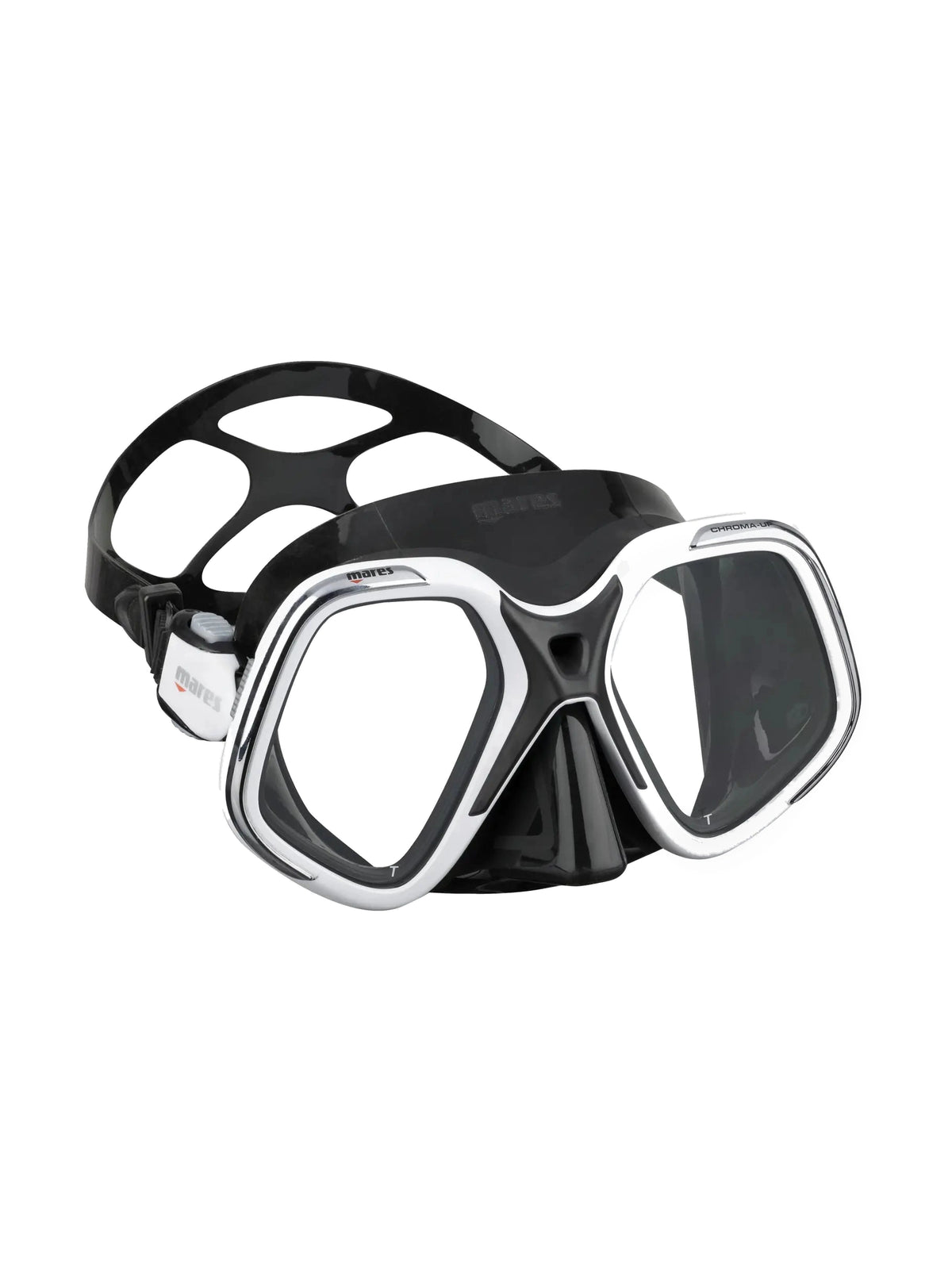 Mares Chroma Up dive mask in black and white, three-quarter front view