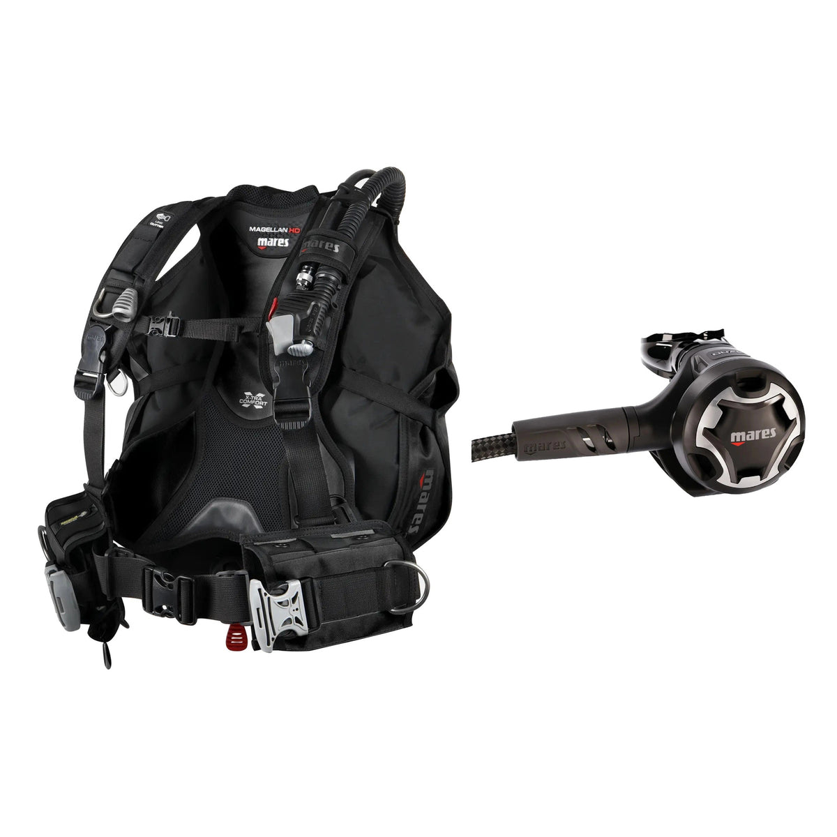 Mares Magellan HD BCD in black and Dual 15X regulator in black