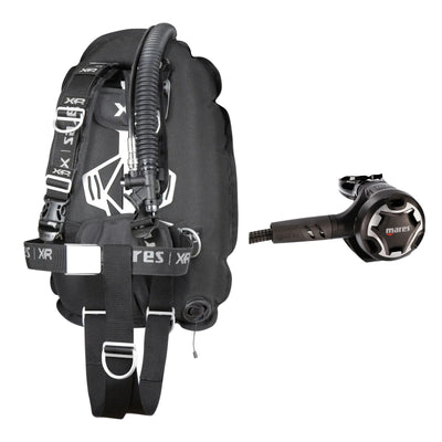 Mares XR-Rec Trim single backmount set in black and Dual 15X regulator in black