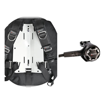 Mares Rover Tech BCD in black with a silver backplate and Dual 15X regulator in black