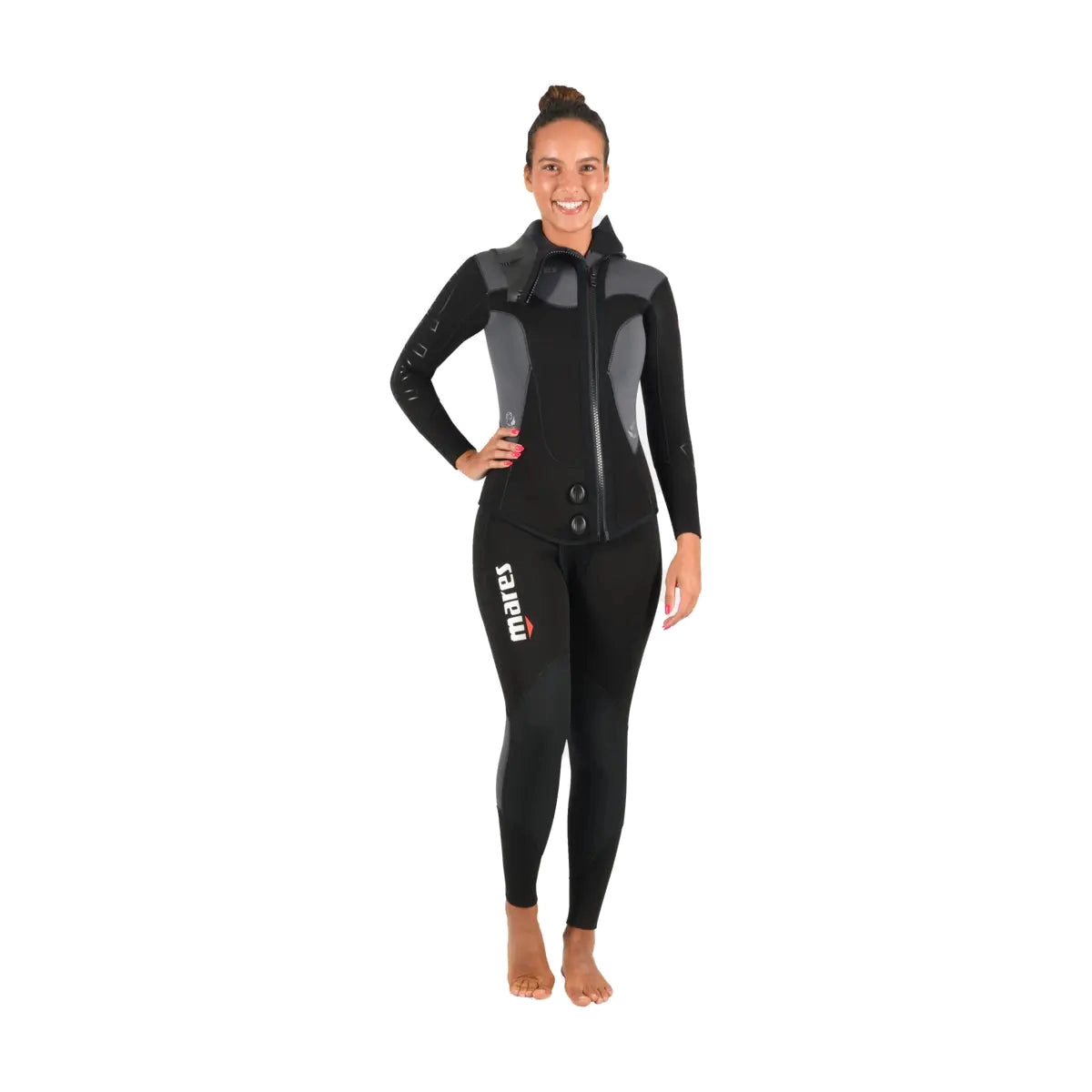 Mares Dual 5mm She Dives women's wetsuit in black and grey, jacket front view