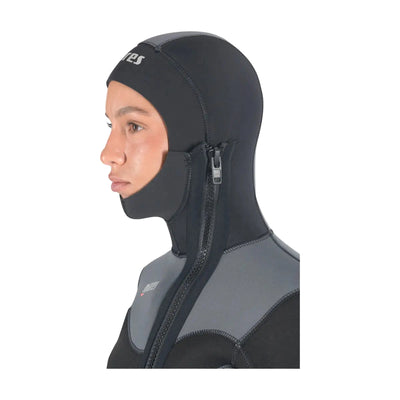 Mares Dual 5mm She Dives integrated hood and front zip, side view