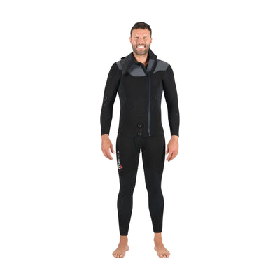 Mares Dual 5mm men's two-piece wetsuit in black and grey, hooded jacket front view