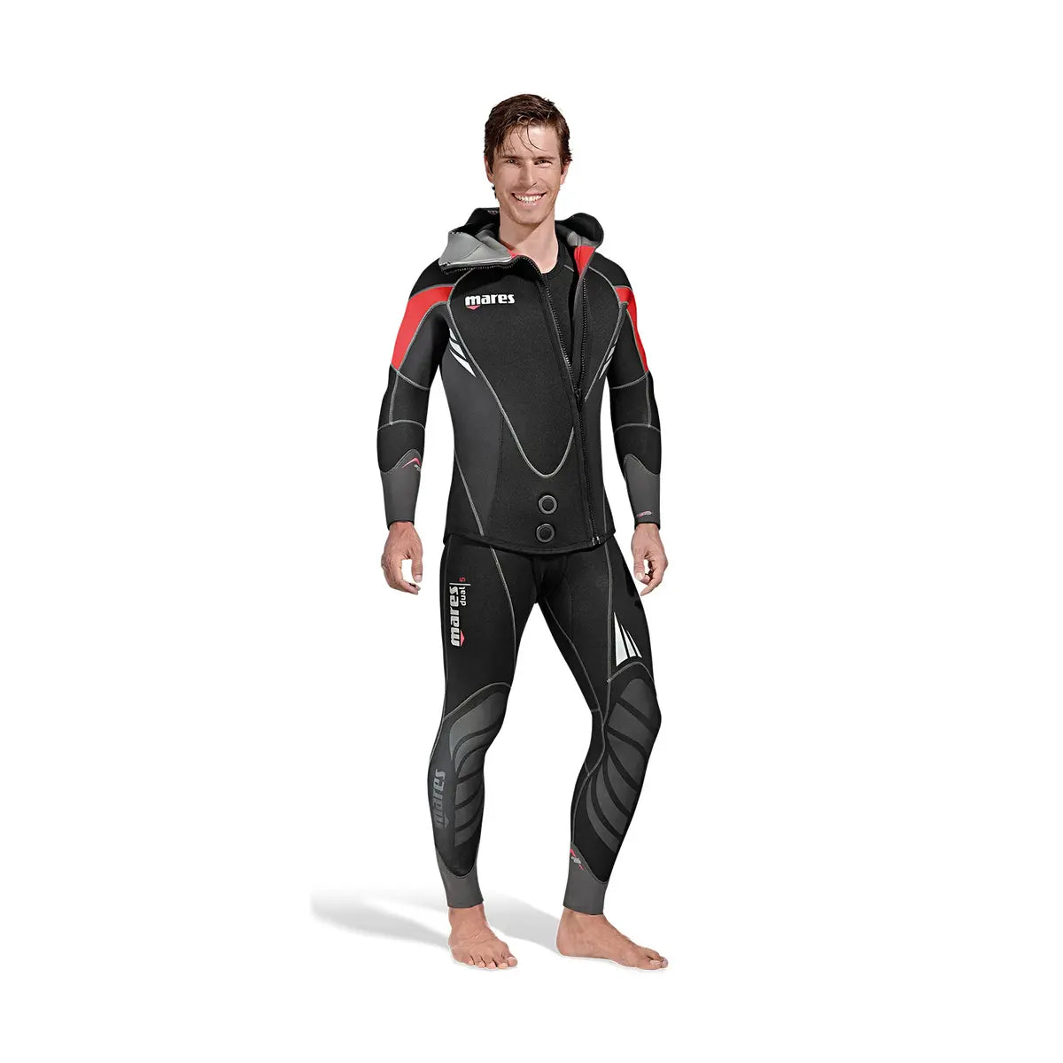 Mares Dual 5mm men's wetsuit in black with silver graphics, jacket front view