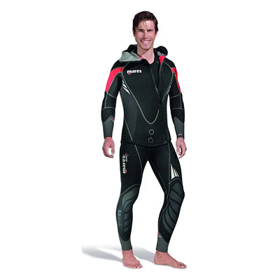Mares Dual 5mm men's wetsuit in black and silver, hood up