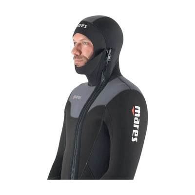 Mares Dual 5mm men's wetsuit integrated hood and front zip, side view