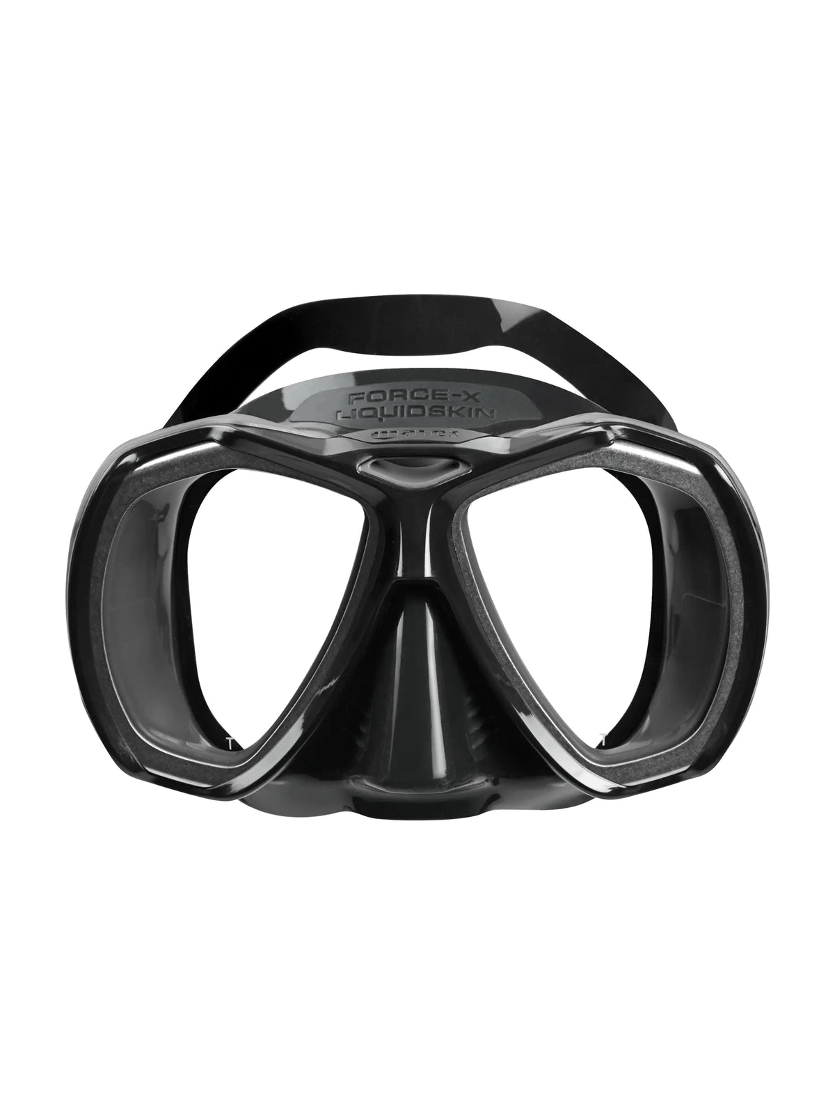 Mares Force-X Liquidskin dive mask in black and grey, three-quarter front view