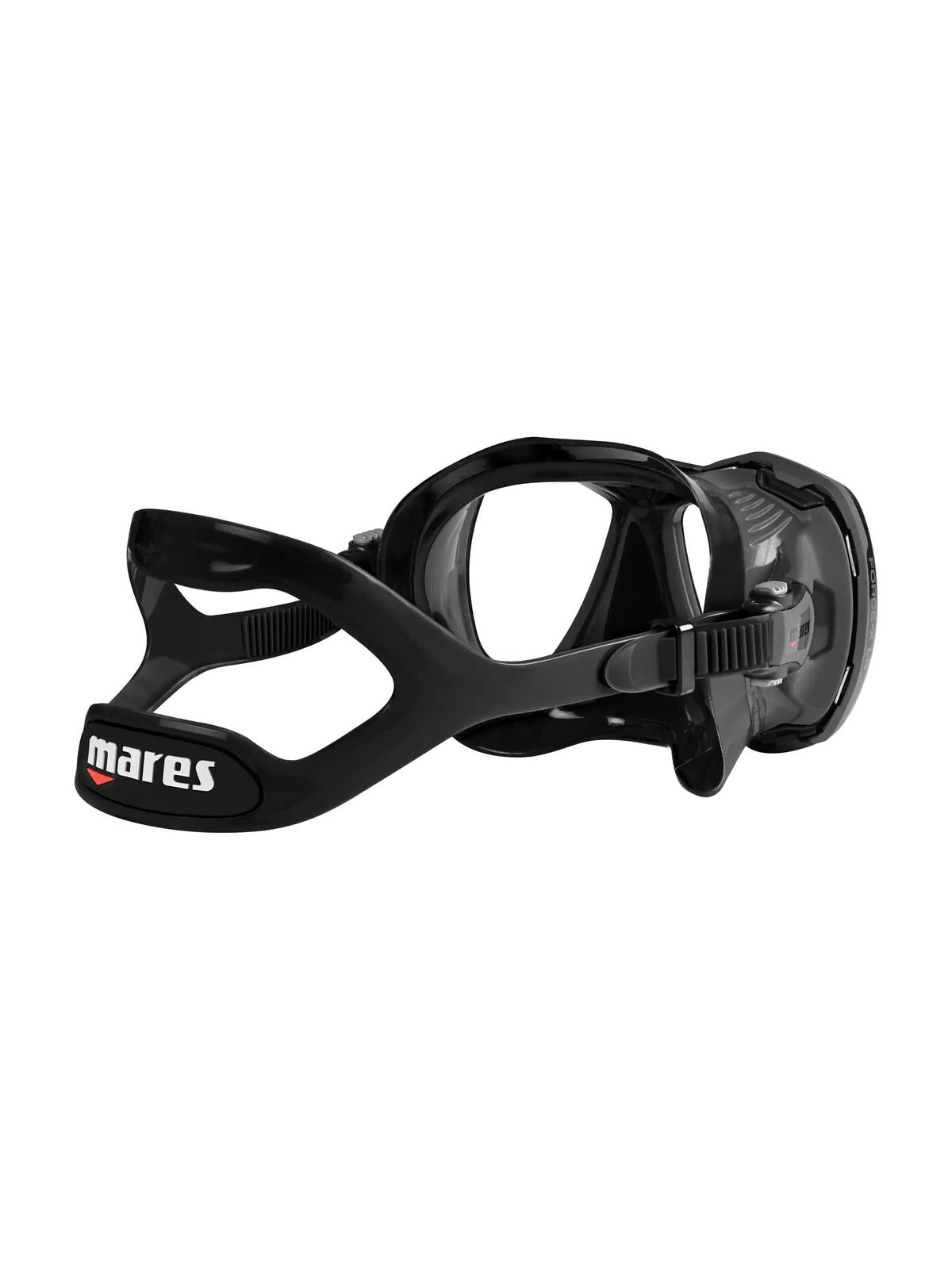 Mares Force-X Liquidskin dive mask in black and grey, three-quarter front view