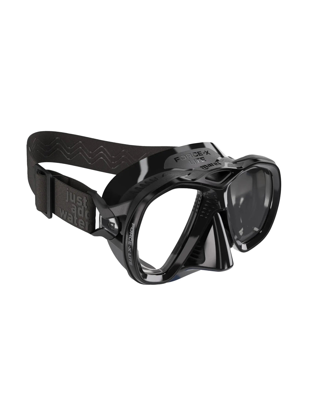 Mares Force-X Lite dive mask in black, three-quarter front view
