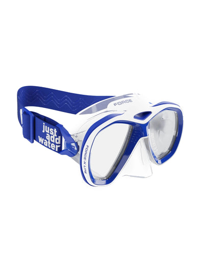 Mares Force-X Lite dive mask in blue and clear, three-quarter front view