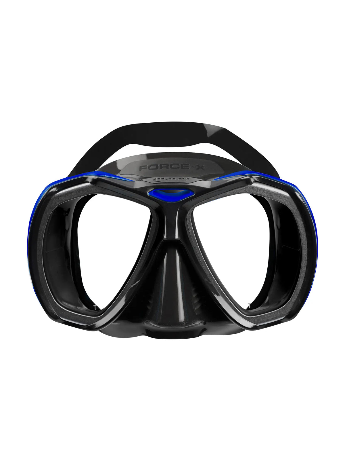 Mares Force-X dive mask in black and blue, front view