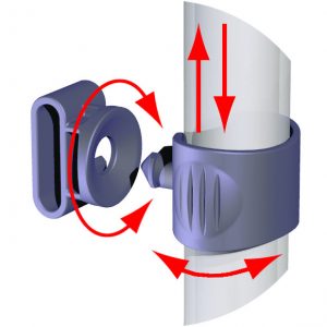 Mares Hydrex snorkel clip shown on a snorkel tube with its rotation and slide adjustment