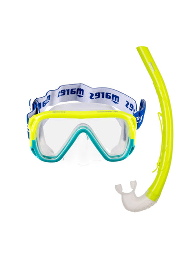 Mares Keewee Junior mask and snorkel combo in aqua and yellow, mask and snorkel together