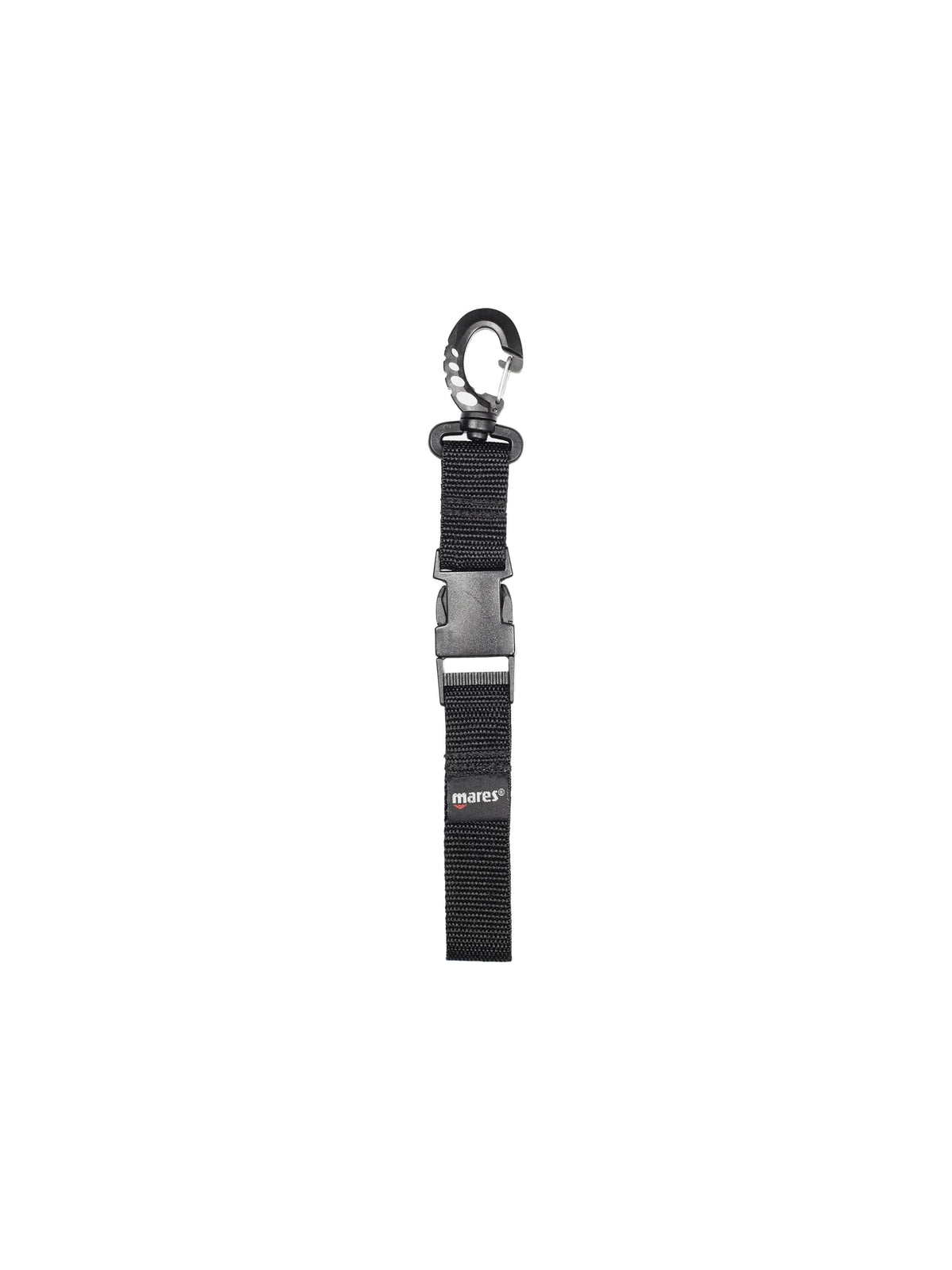 Mares open loop lanyard: black webbing strap with a hook at the top and a male and female quick-release buckle