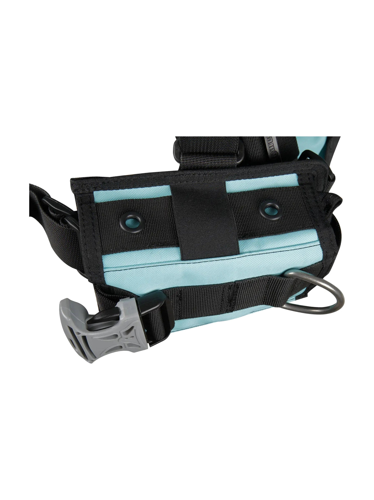 Mares Magellan HD She Dives women's BCD in black with aqua panels, front three-quarter view
