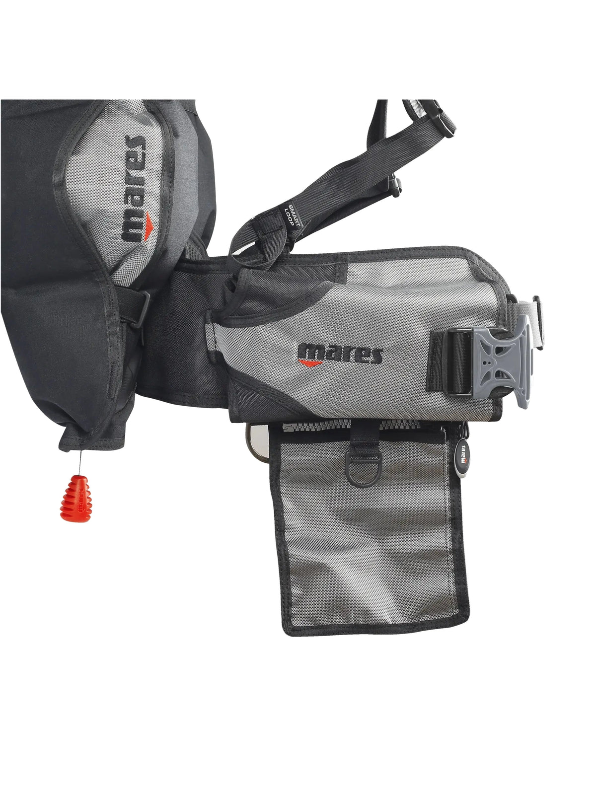 Mares Magellan travel BCD in black and grey, front three-quarter view