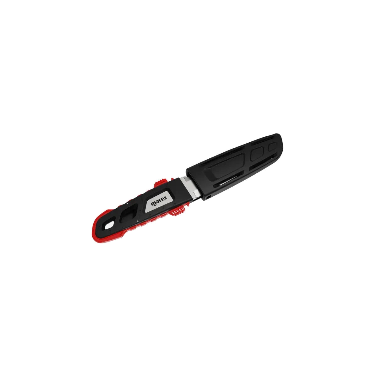 Mares MC-100 dive knife with red and black handle, blade out