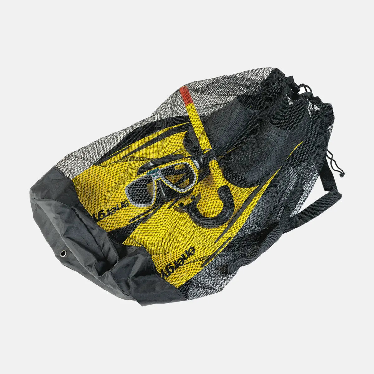 Mares Mesh Bag in black holding a mask, snorkel and fins
