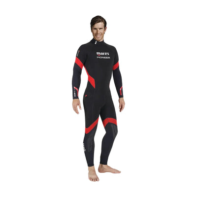 Mares Pioneer 5mm men's wetsuit in black with red panels, front view