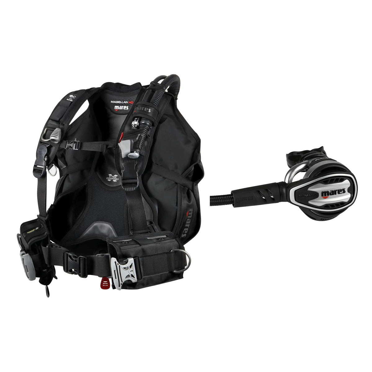 Mares Magellan HD BCD in black and Planet 88X TBP regulator in silver and black