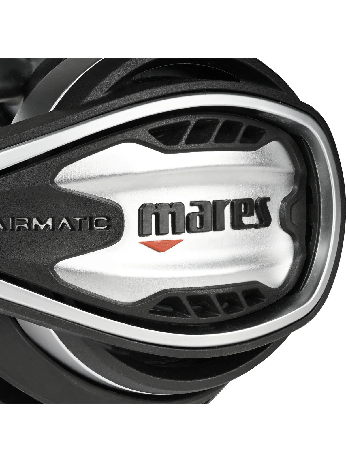 Close-up of the Airmatic lettering and Mares badge on the Planet second stage cover
