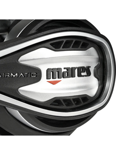Close-up of the Airmatic lettering and Mares badge on the Planet second stage cover