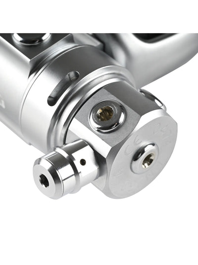 Close-up of the 88X TBP first stage swivel head and in-line low pressure port