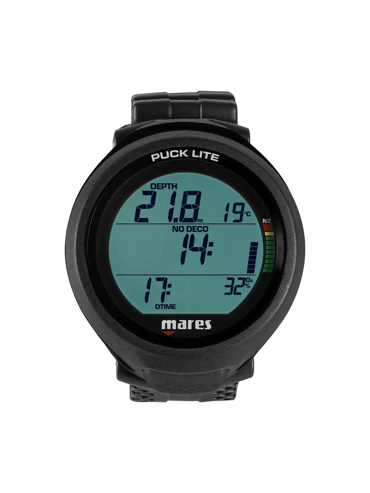 Mares Puck Lite dive computer in black from the front