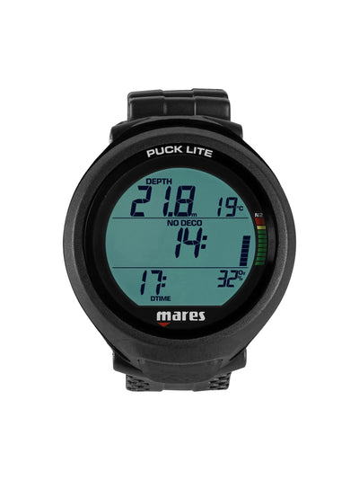 Mares Puck Lite dive computer in black from the front