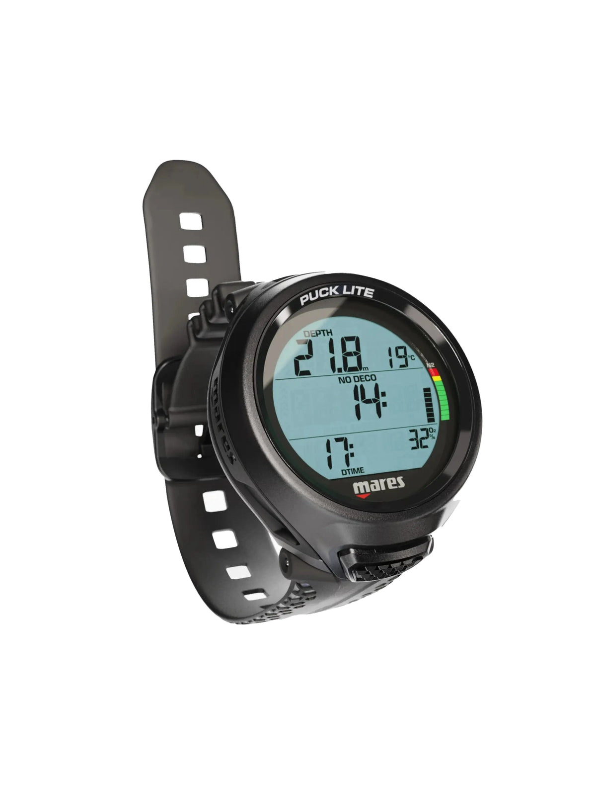 Mares Puck Lite dive computer in black from the front