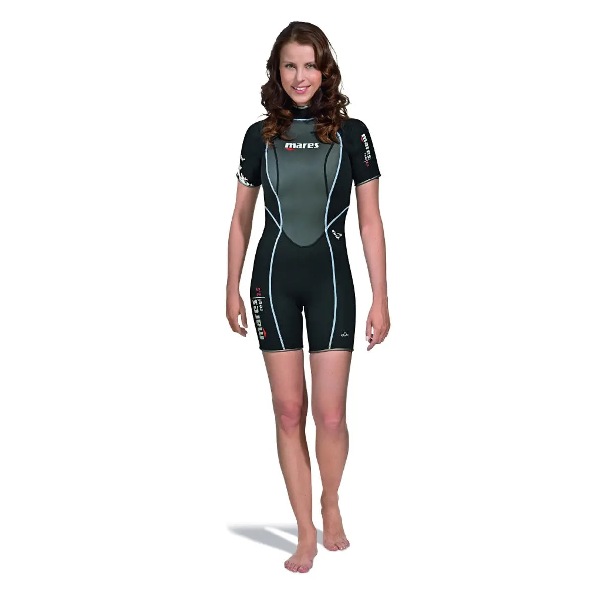Mares Reef She Dives women's shorty wetsuit in black and grey, front view