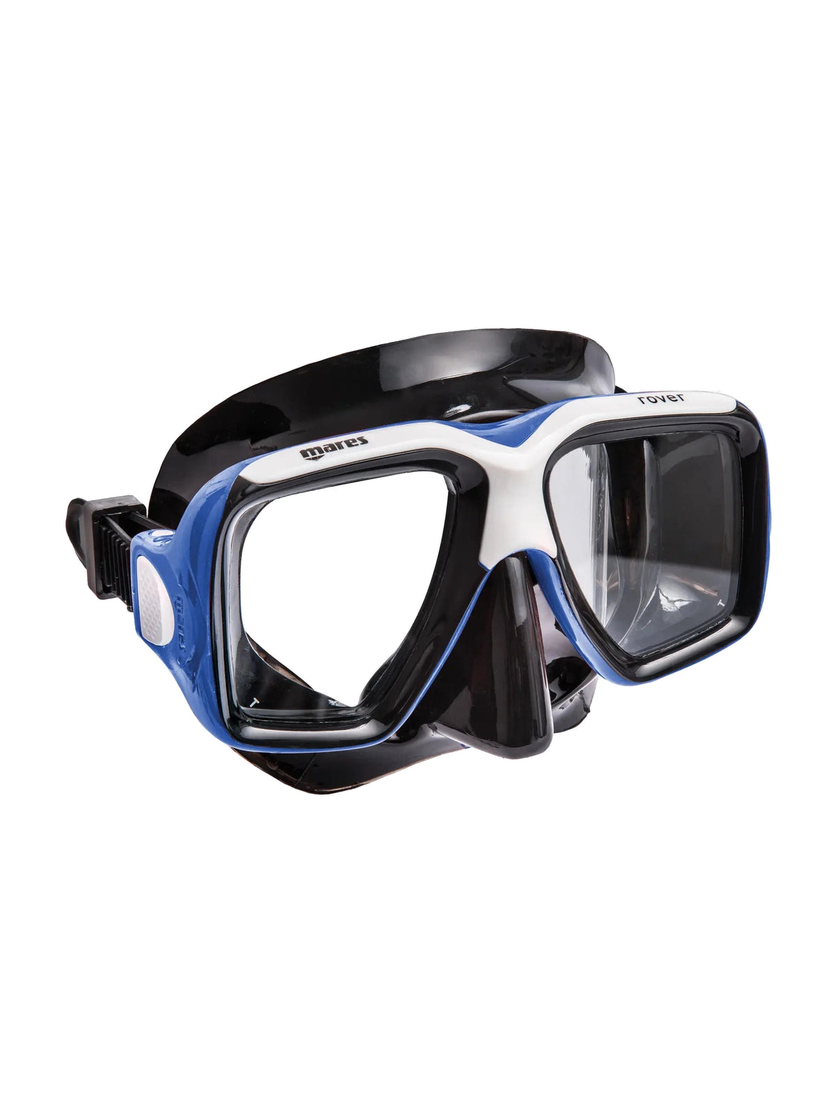 Mares Rover dive mask in black and white, three-quarter front view