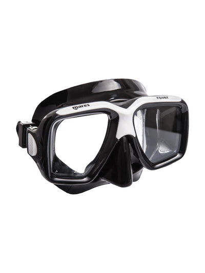 Mares Rover dive mask in black and white, three-quarter front view