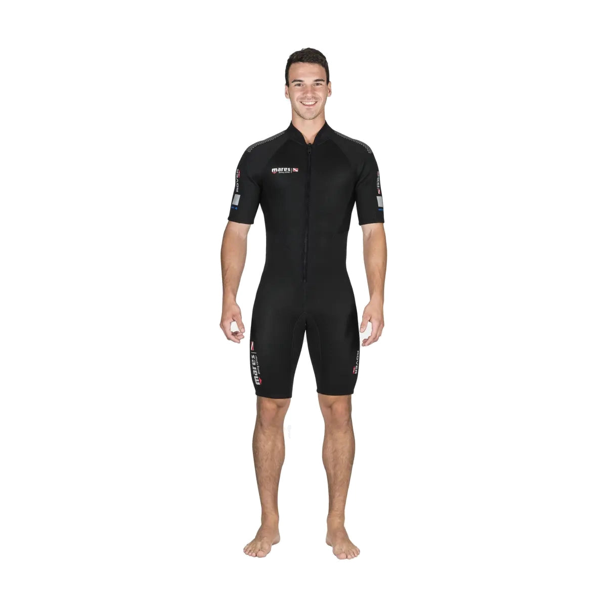 Mares Rover 3mm unisex shorty wetsuit in black, front view