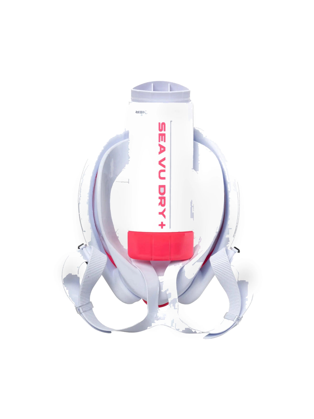 Mares Sea Vu Dry+ full face snorkelling mask in pink and white, three-quarter front view
