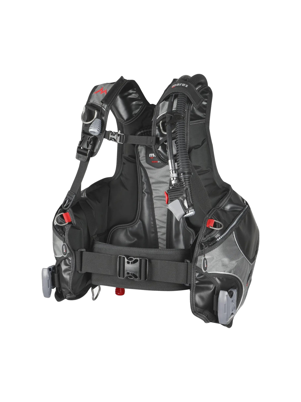 Mares Rock Pro jacket BCD in black and grey, front three-quarter view