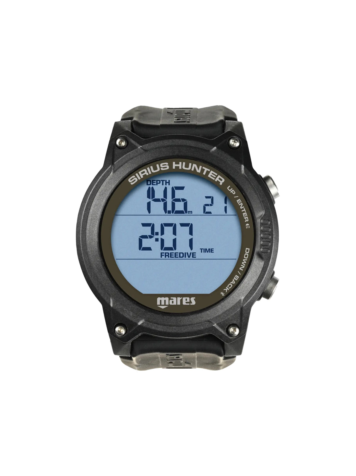 Mares Sirius Hunter freediving computer in black at an angle