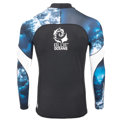 Mares SSI loose fit men's rash guard, back with Blue Oceans logo