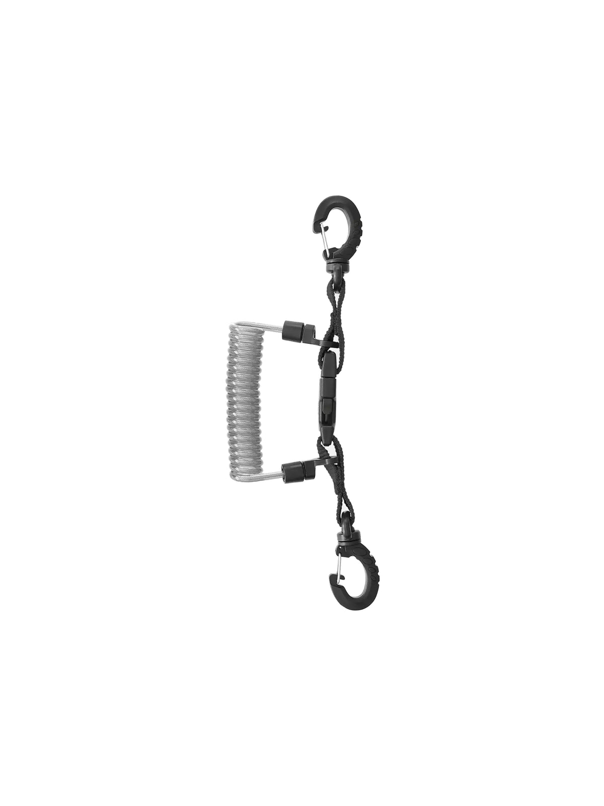 Mares stainless steel spiral lanyard with ring, quick-release buckle and black hooks at both ends