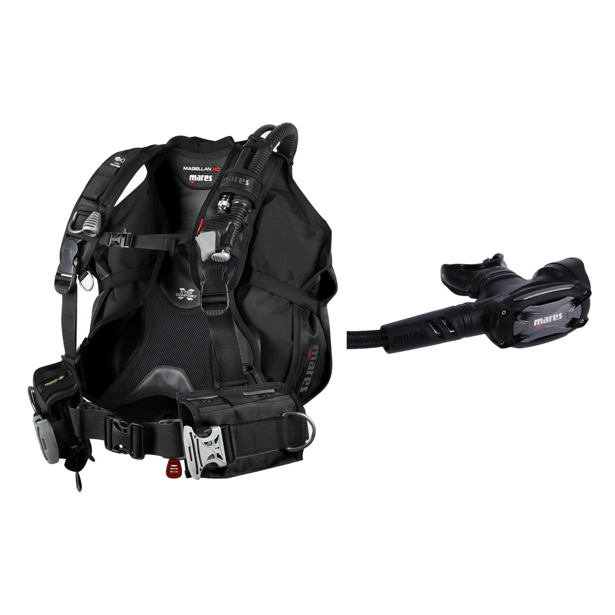 Mares Magellan HD BCD in black and SXS 62X regulator in black