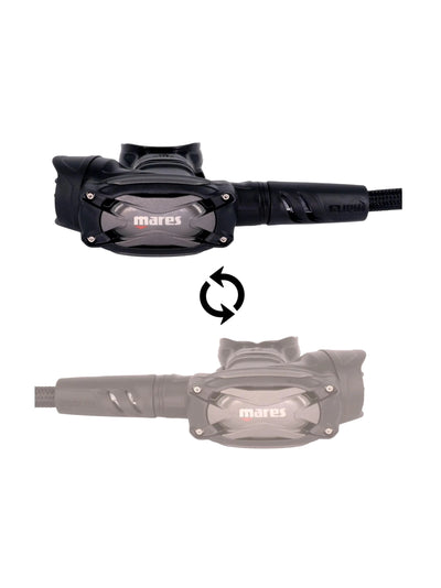 Mares SXS second stage shown for left or right hose configuration