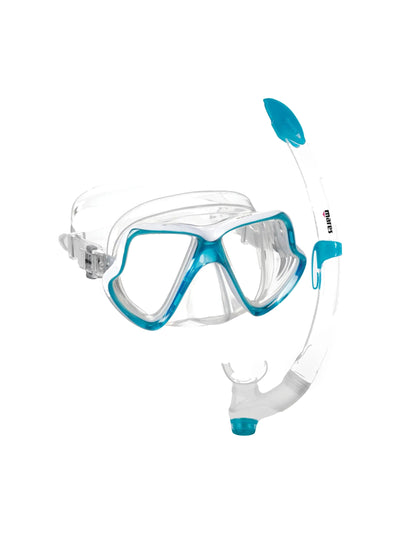Mares Wahoo mask and Fiji snorkel combo in aqua, mask and snorkel together