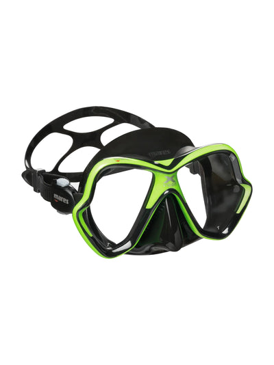 Mares X-Vision dive mask in black and lime, three-quarter front view