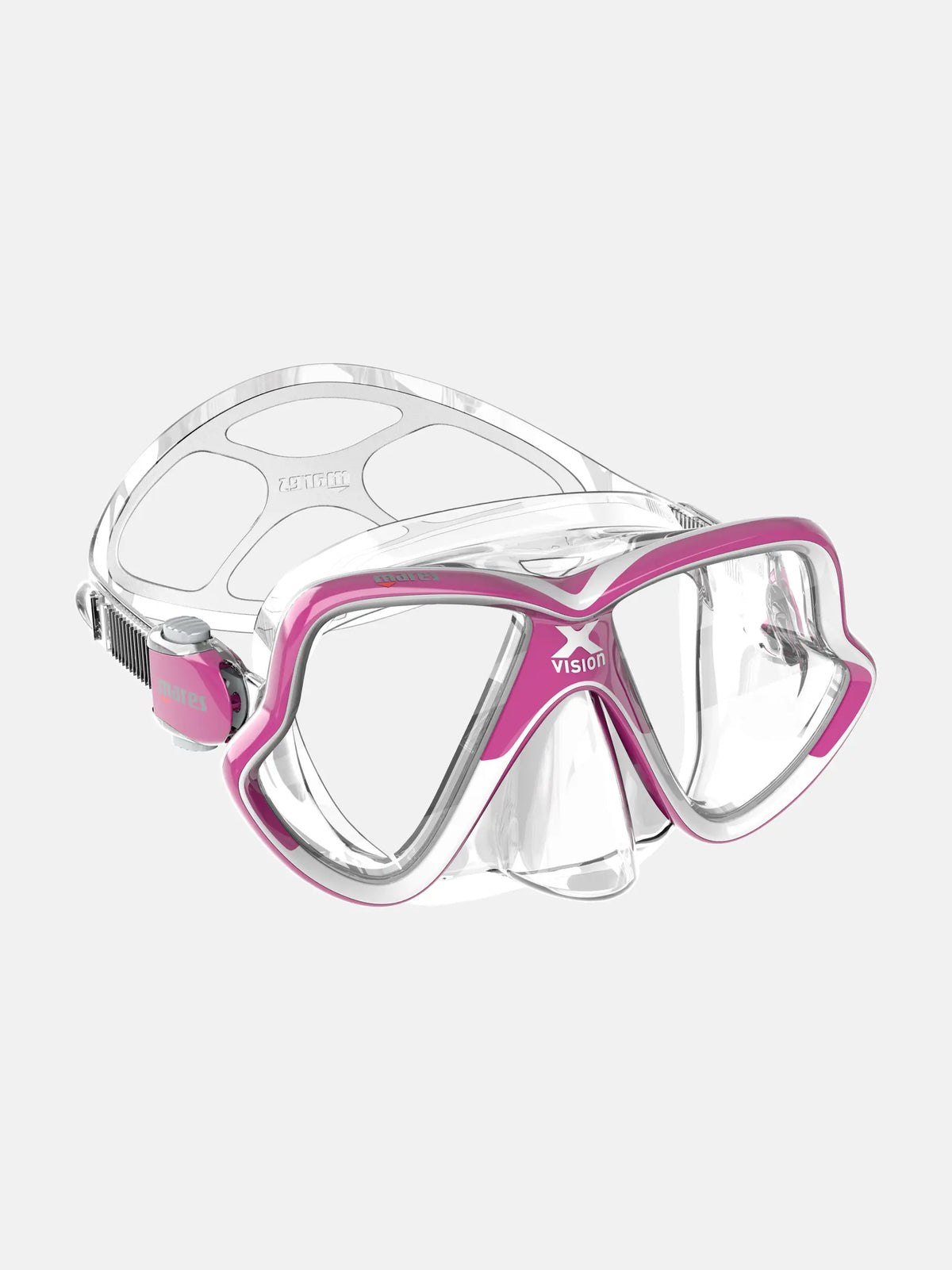 Mares X-Vision Mid 2.0 dive mask in aqua and clear, three-quarter front view