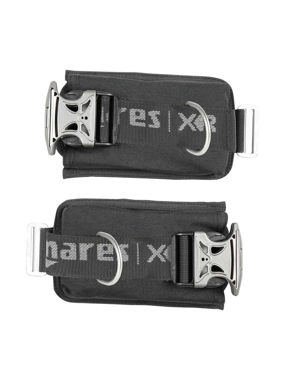 Pair of Mares XR weight pockets in black and grey with stainless steel buckles
