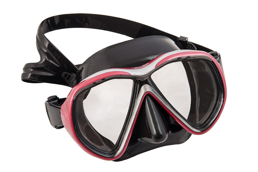 Scubatech Tiara II Asia Fit mask with black silicone skirt and black and silver frame
